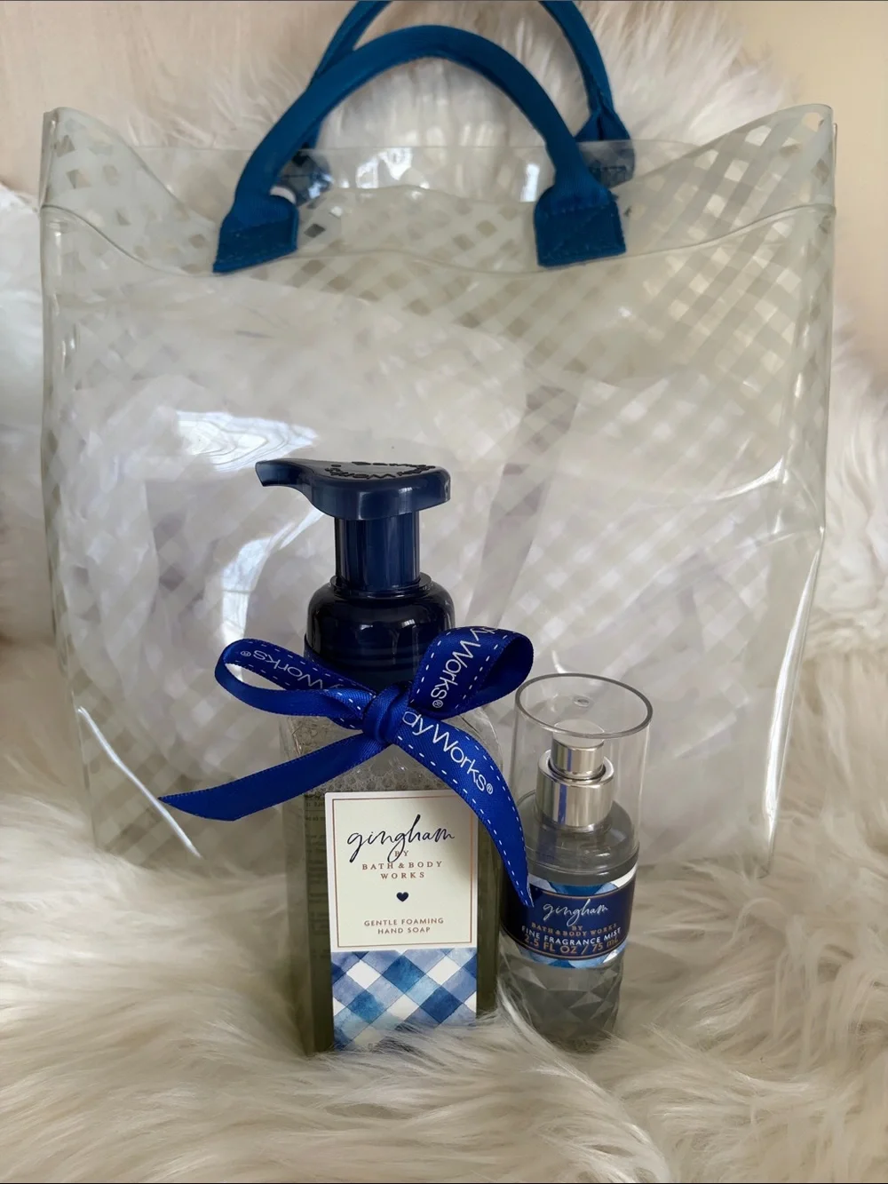 Bath & Body Works Gingham Hand Soap & Fragrance Mist Tote Bag Set 💙